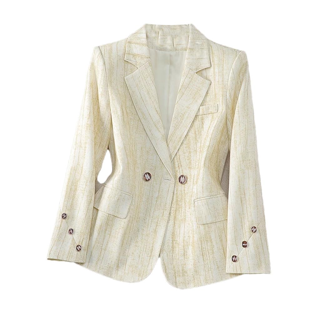 Womens Striped Coat Long Sleeve Casual Slim Fit Double Breasted Coat