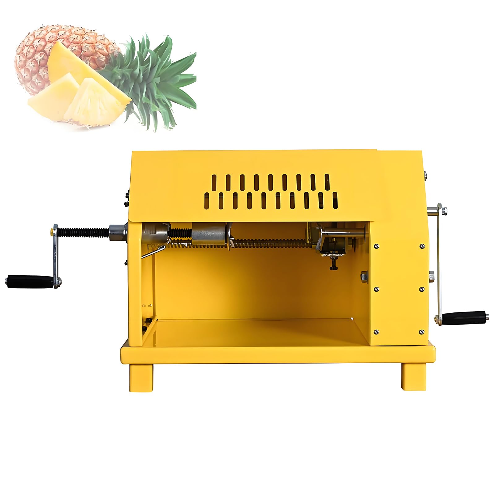Juego de pelador de piña resistente con rango de sujeción de 65 a 195 mm, placa de acero de 3 mm, accionamiento de manivela, diseño de doble varilla, cuchillas intercambiables