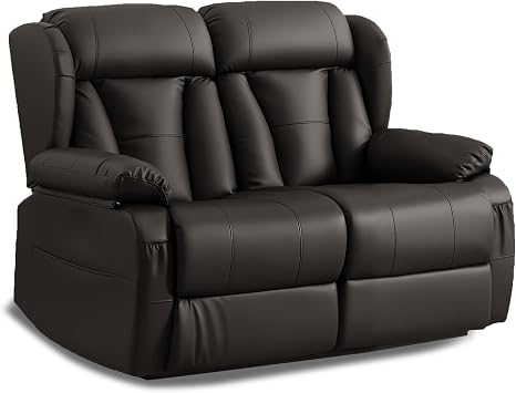 AHMED Manual Loveseat Recliner Sofa, Dark Brown