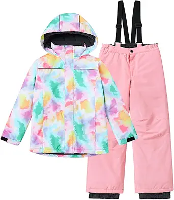 UNICOMIDEA Girls Snowsuit 4-12 Years 2 Piece Ski Hooded Thicken Puffer Snow Jackets with Pants