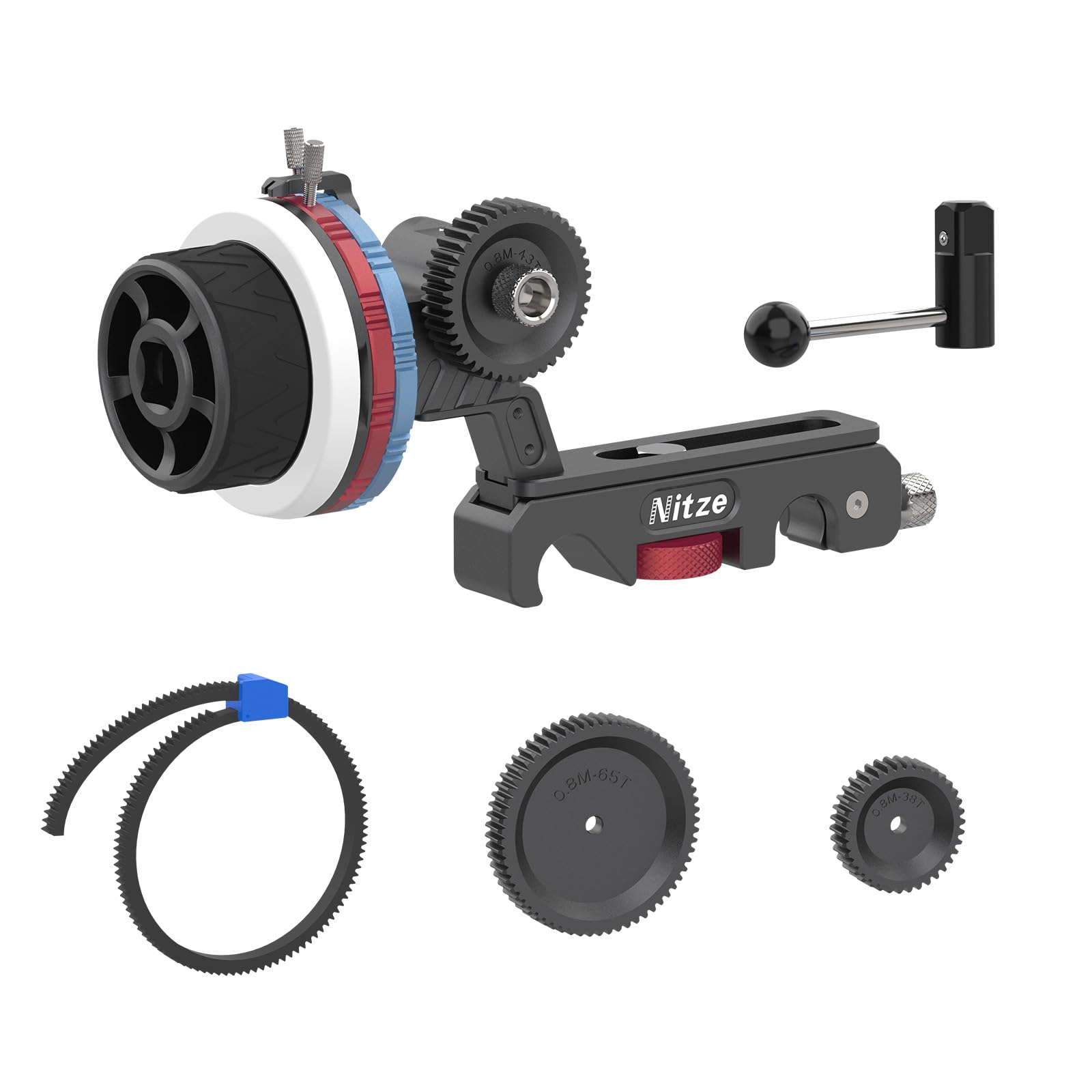 Nitze 15mm Follow Focus Kit with 3 Reversible Drive Gears, 3 Marking Disks, Gear Ring Belt and Crank, A/B Hard Stops and 360° Infinity Zoom Adjustable