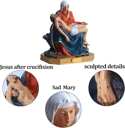 Miniatura 4 de QIANLING Figura de La Pieta a todo color de 8.6 pulgadas de alto, colección religiosa, estatua de María y Jesús, escultura y figuras de resina de