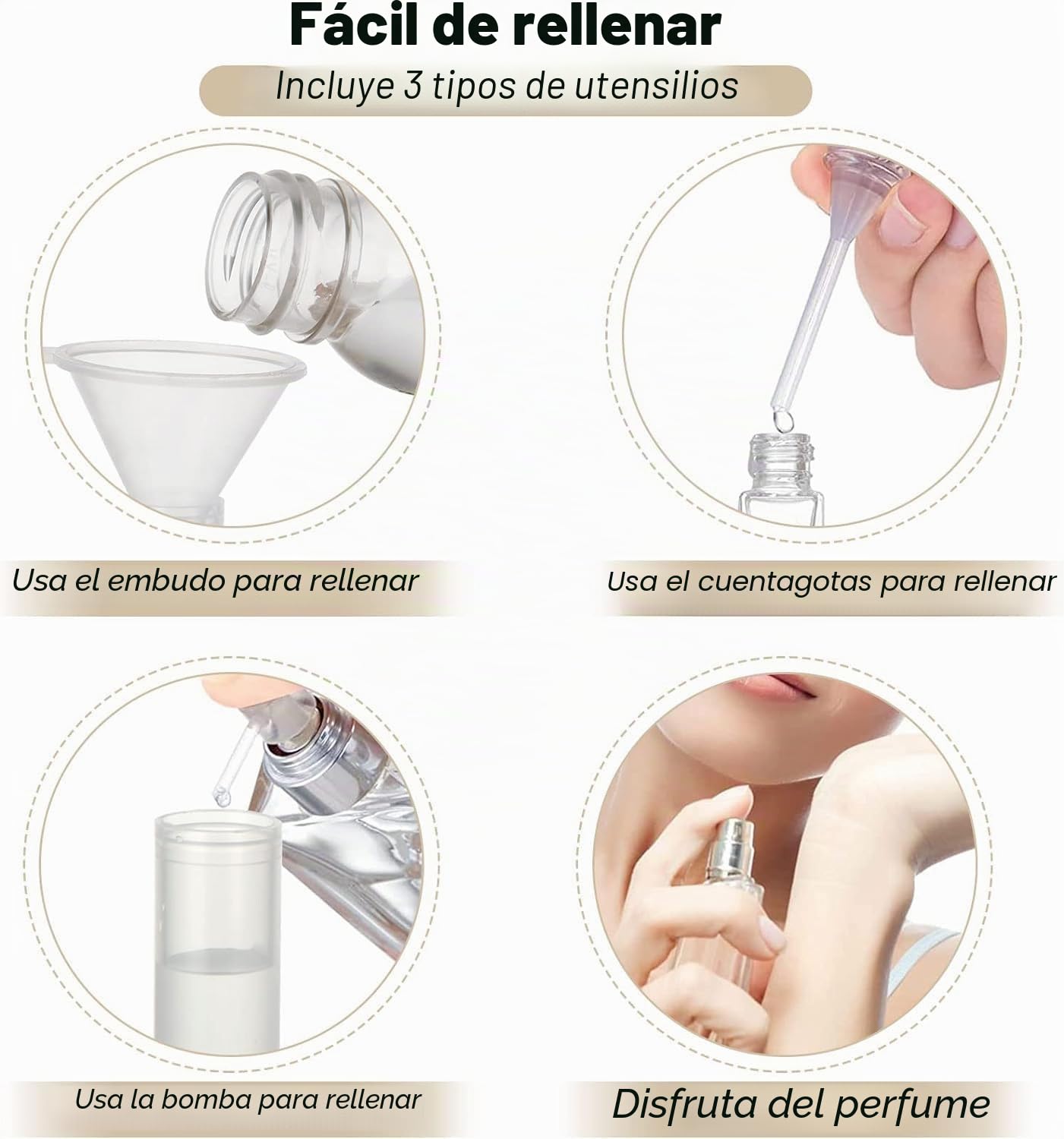 SENENQU 100 Piezas Atomizador Perfume Recargable, Decants Perfumes y Frasco Perfume Recargable, 2 ml Transparente con Goteros y Embudos para Muestras, Aceites y Viaje, Bote Spray Práctico sin Derrames