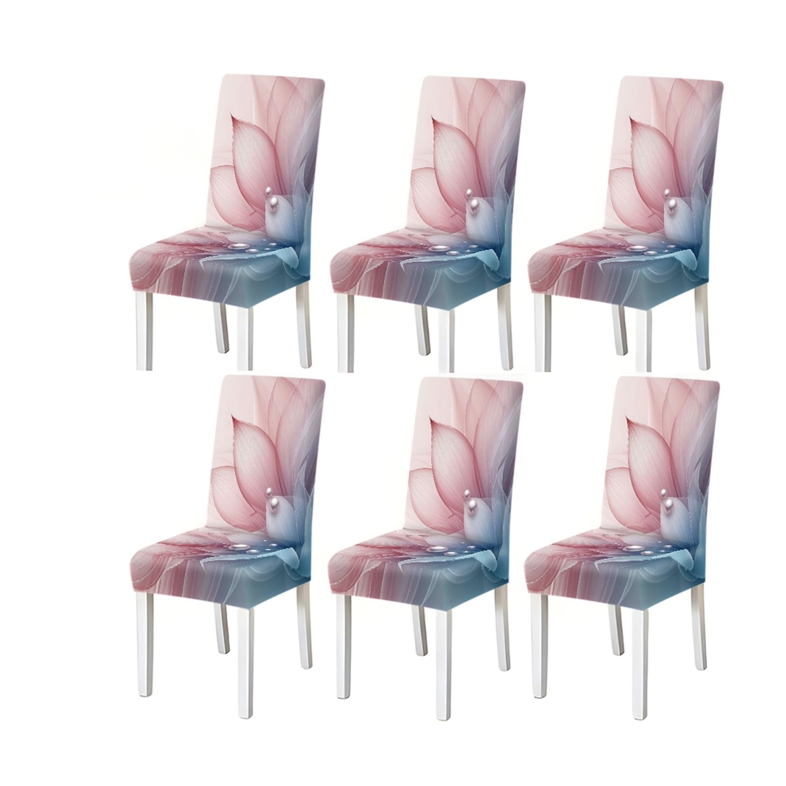 BOSUYBN Pink Blue Floral Petal Chair Covers Set Of 2/4/6, Abstract Stretch Dining Chair Slipcovers Furniture Protectors for Home Dining Room(6PCSChair cover)