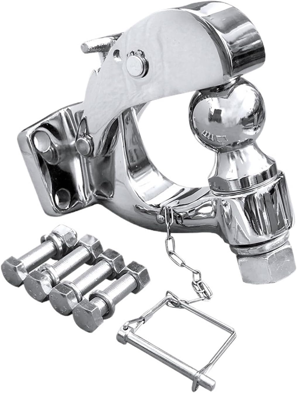 Pintle Hook Chrome Hitch with 2 Inch Ball Towing Heavy Duty 5 TON Car Towbar RV Parts Camper Caravan Motorhome Accessories