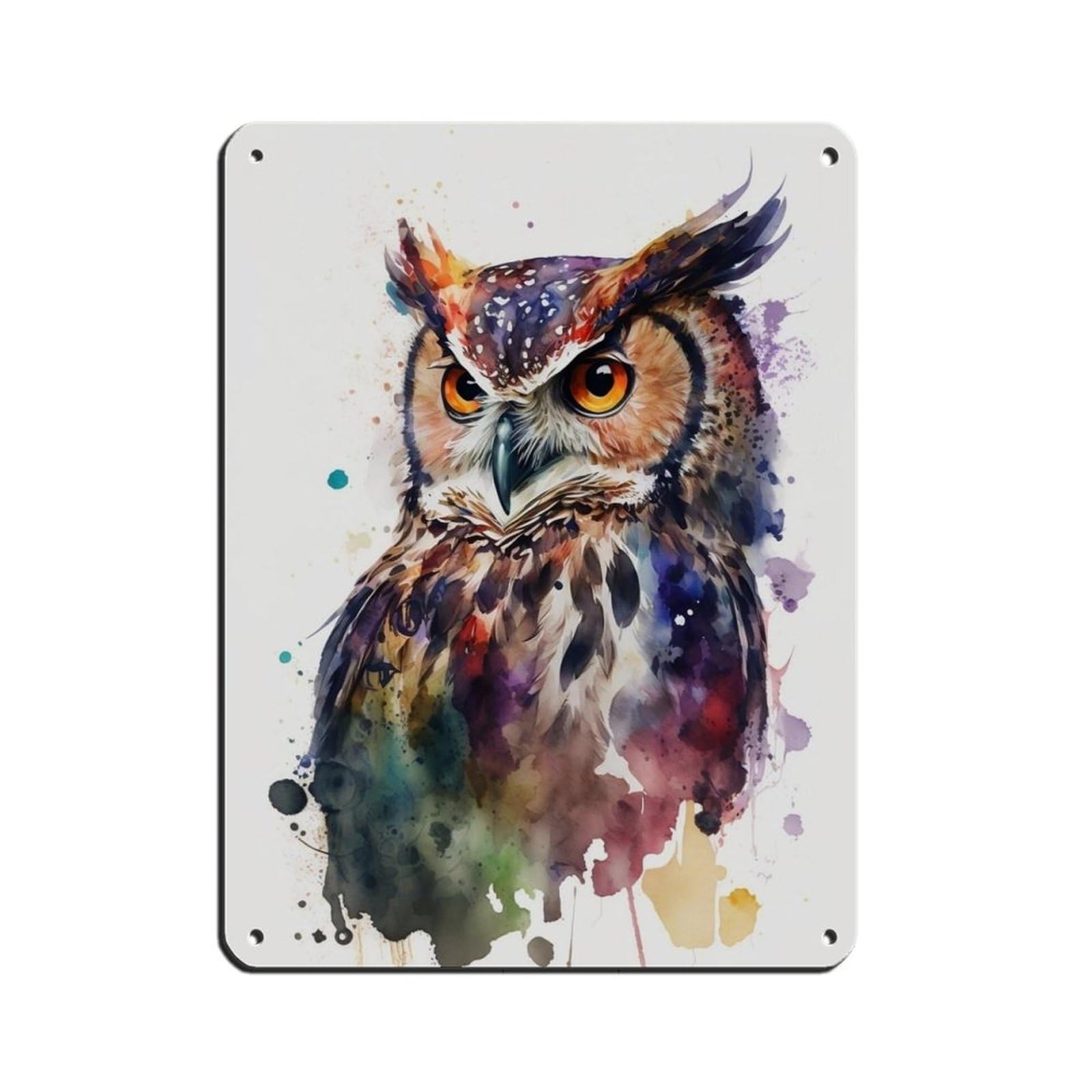 Watercolor Owl, Art Poster Retro Poster Metal Tin Sign Chic Art Retro Iron Painting Bar People Cave Cafe Family Garage Poster Wall Decoration 12x16inch(30x40cm)