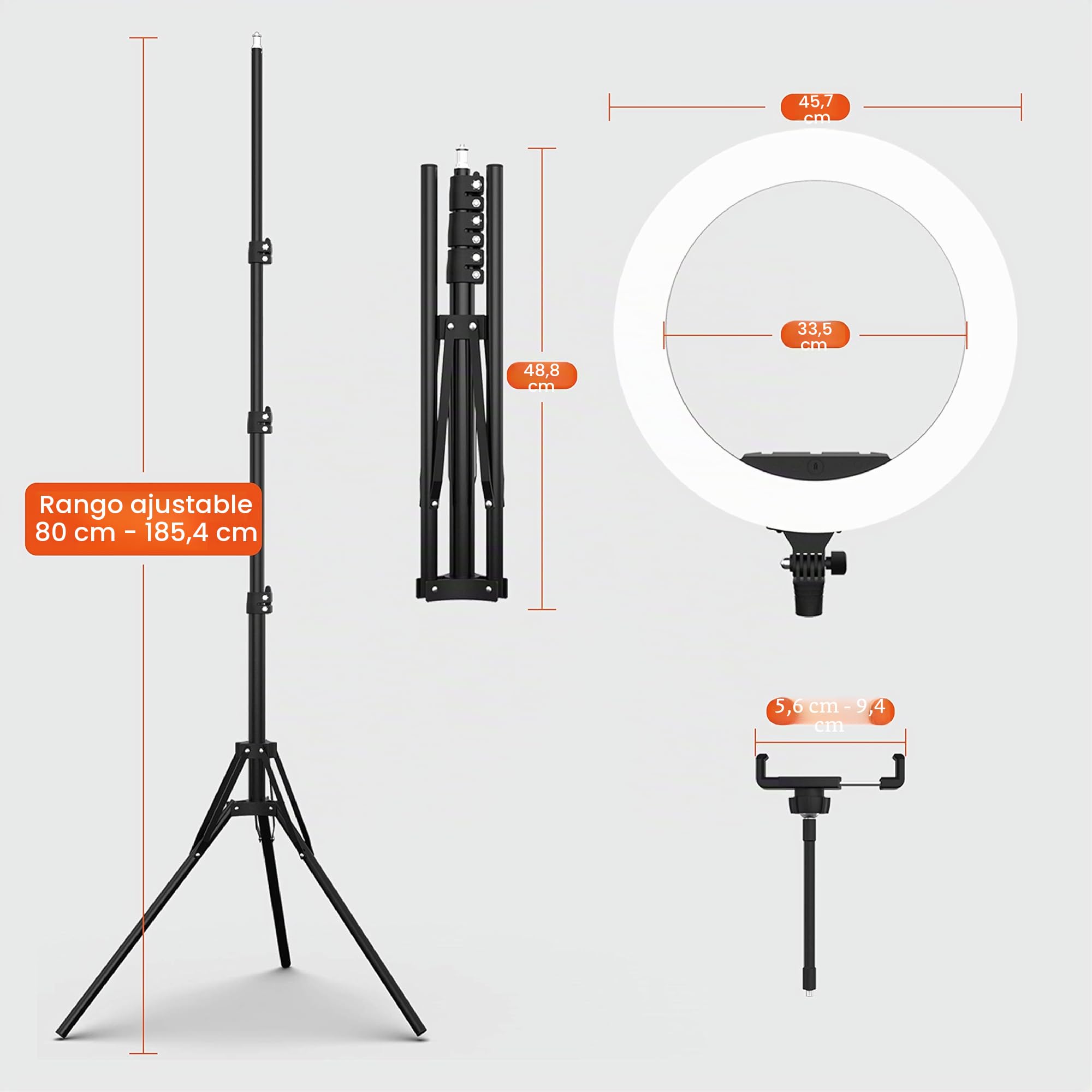 LED Aro de Luz 46CM con Trípode 65W, Remoto Control 3200-5500K Lámparas Regulables, 3 Modos Anillo de Luz para Selfie, Video, Tiktok,Maquillaje incluida Carrying Bag