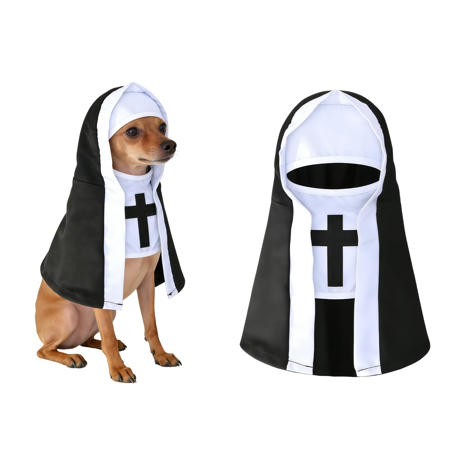 MEISH Halloween Nun Pet Costume Black White Cloak Funny Cosplay Apparel Breathable Dress Up Outfit for Party (S)