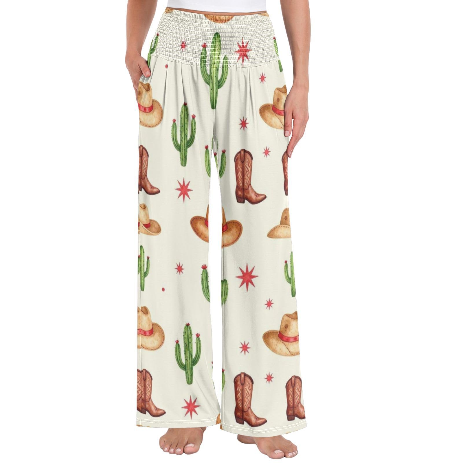 Western Prints - Pantalones largos casuales para mujer, ligeros, con tacto modal