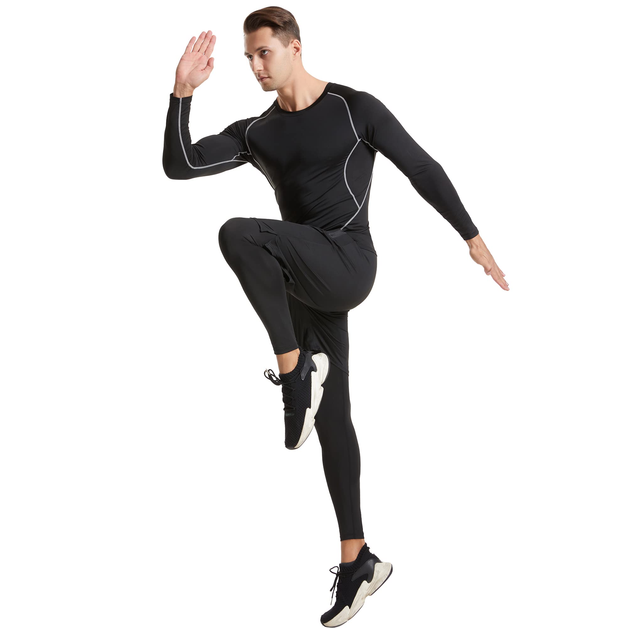 Uomo 5 pezzi Compressione Sportivi Abbigliamento Set Giacca con Cappuccio Pantaloni Camicia Top Completi Sportivi Tuta Fitness Palestra Uomo Formazione Vestiti Giacca Atletica Set