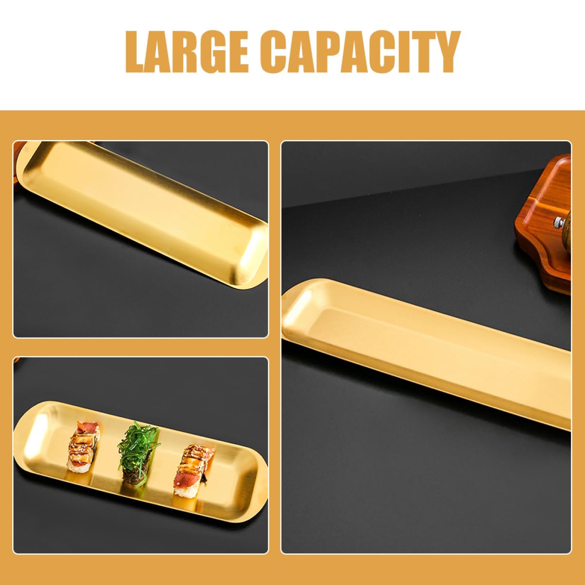 VICASKY Stainless Steel Sushi Plate Decorative Serving Tray for Desserts and Snacks Durable Flat Bottom Design for Stability Korean Style Elegance for Restaurants and Catering Events