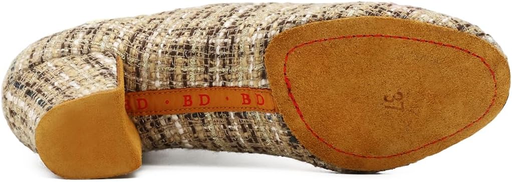 Professional Latin Dance Shoes for Women Tweed Oxford with Sequin Ballroom Performance and Practice Stage Shoes #T1-B