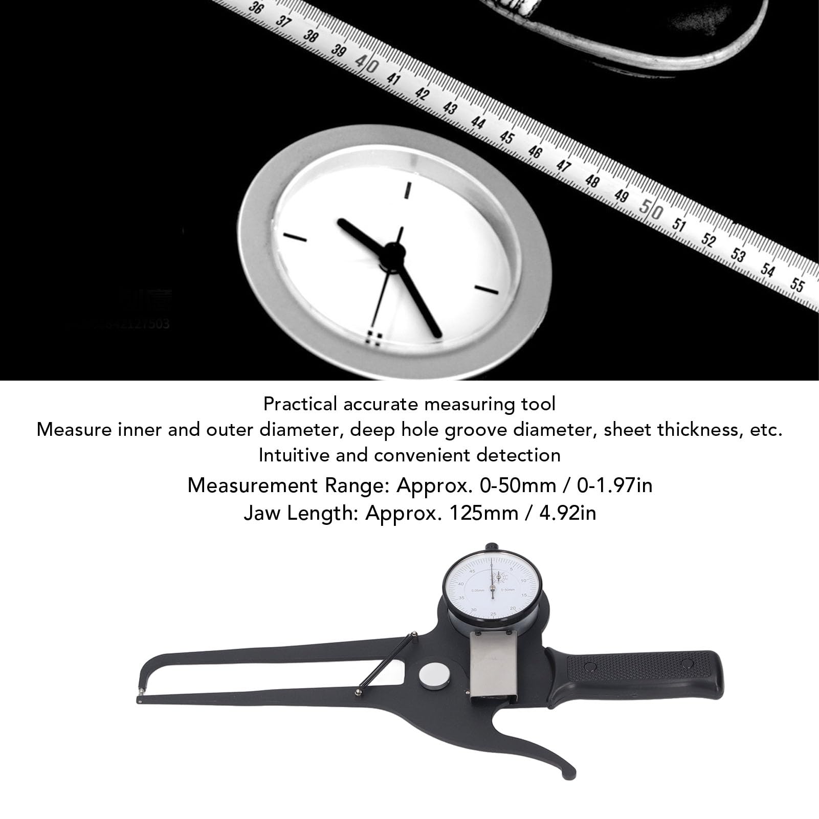 Calibrador de dial exterior Medición de alta precisión Medición de ángulo externo para taller ABS 0-50 mm x 125 mm