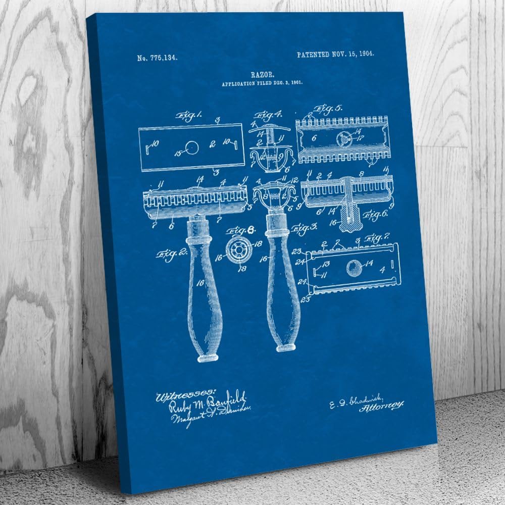 Shaving Razor Canvas Print, Bathroom Decor, Shaving Gift, Fashion Wall Art, Barber Gift, Barber Shop Decor, Stylist Gift Blueprint (12 inch x 16 inch)