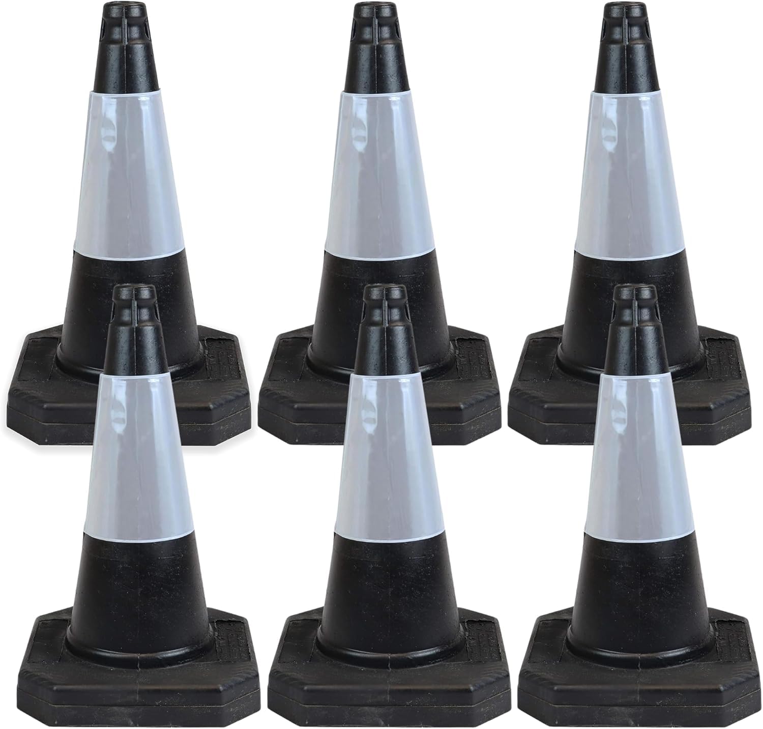 Street Solutions UK - 6 x 500mm High Black Traffic Safety Street Cone Reflective Sleeve Suitable for Highways Heavy Duty Weighted Base Black Safety Cone Pedestrian Separator โ image 1