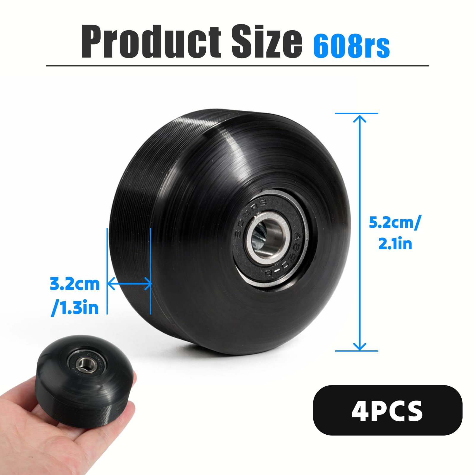4pcs Roues de Skateboard 52mm avec Roulements 95A 608 RS ABEC-9 pour Skateboard Street Tricks Cruiser Double-Kick Complete Boards