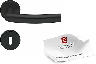 Beschläge Hamburg Türgriffe Türbeschlag Trondheim scoop SBL 1003 — Türklinken mit Buntbart Rosetten für Zimmertüren — Türdrücker Innentüren, ø54 mm rund, aus Edelstahl in schwarz matt