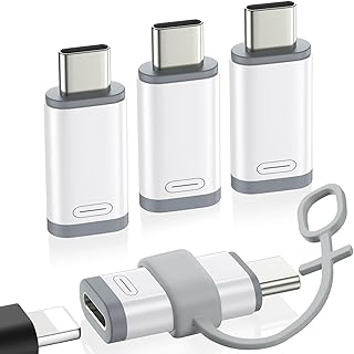 MoKo ライトニングからType C変換用アダプタ 4枚セット 紛失防止シリコンストラップ付き ライトニング to Type C 変換アダプター 480Mbpsデータ転送/10W充電対応 小型 iOS TypeC変換アダプター iPhoneAir/iPhone17/16/15/iPad Pro/AirなどTypeCコネクタのデバイスに対応 【OTG機能・イヤホン非対応】WhiteGray