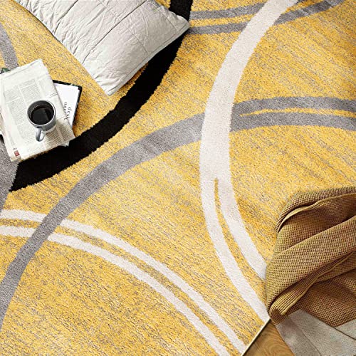 Rugshop Modern Wavy Circles Design Area Rug 9' x 12' Yellow
