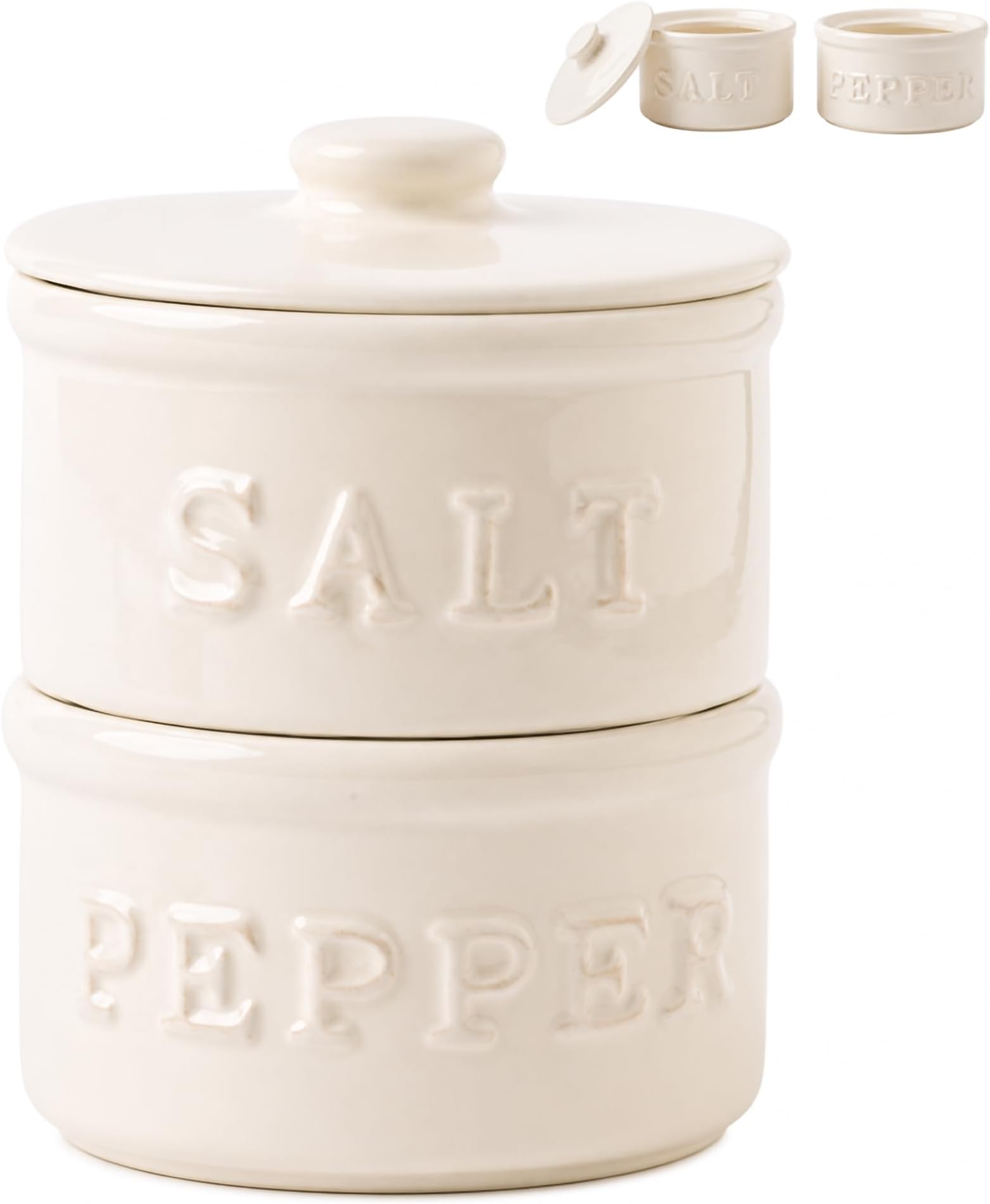 Mud Pie Salt and Pepper Cellar, Ceramic Kitchen Server, Off White