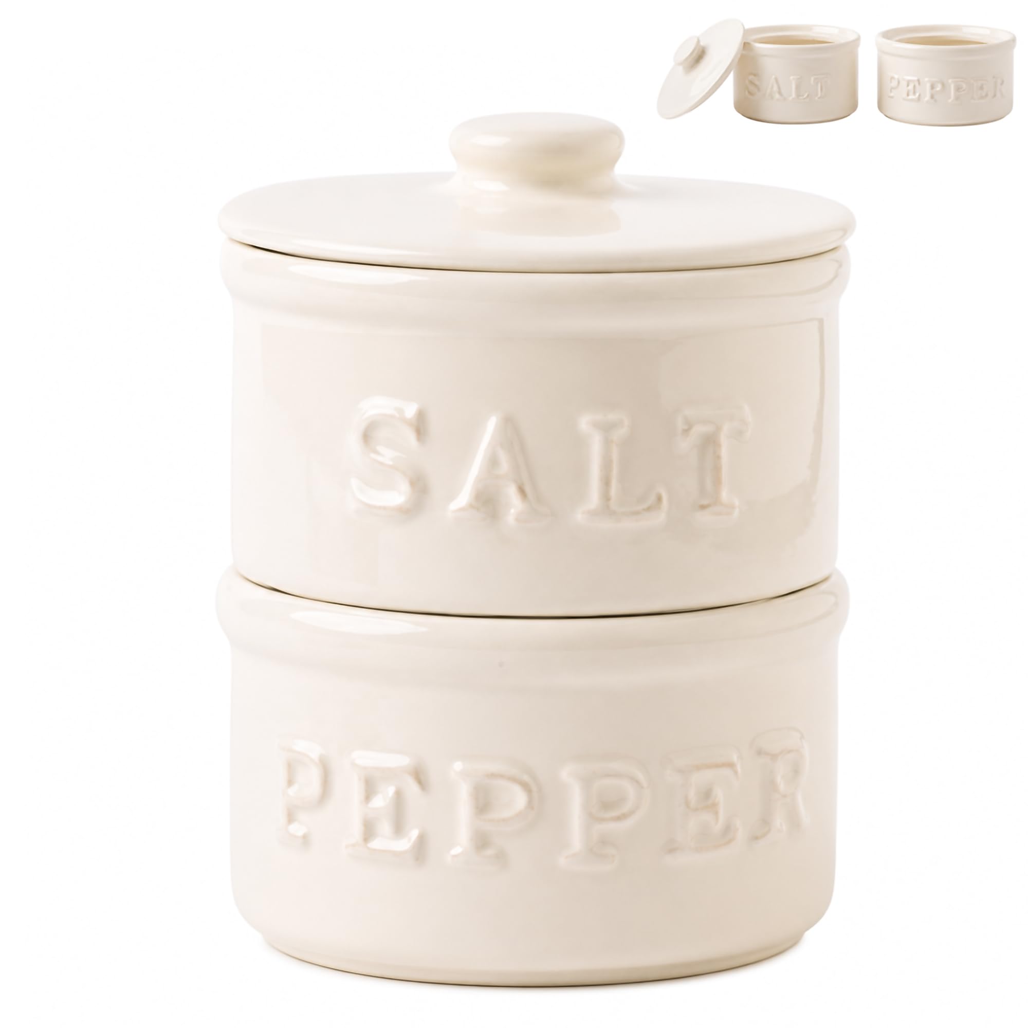 Mud Pie Salt & Pepper Cellar - Ceramic Kitchen Server -1