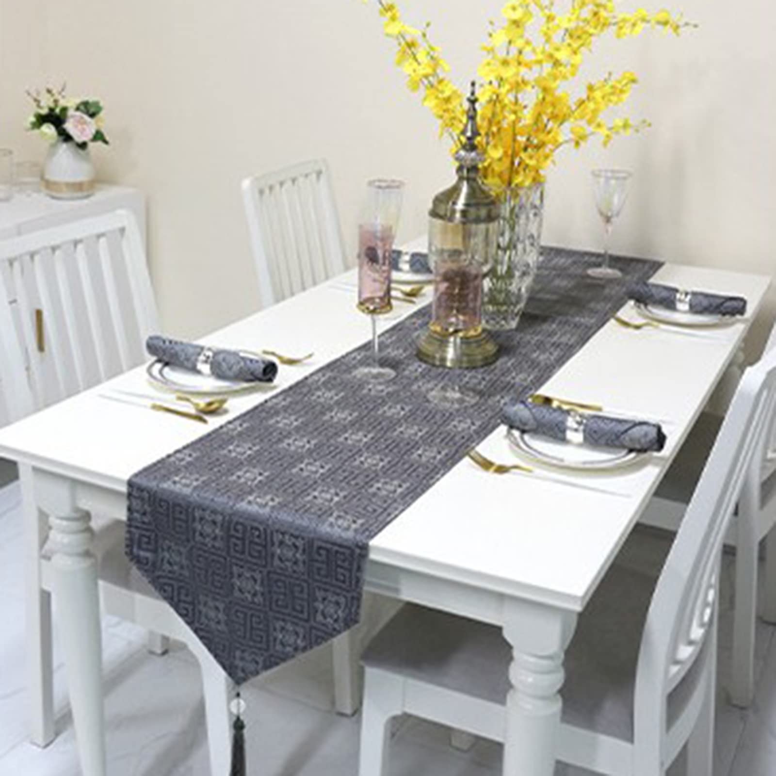 Runner decorativo grigio scuro, runner da tavolo, moderno, in cotone, poliestere, 35 x 183 cm