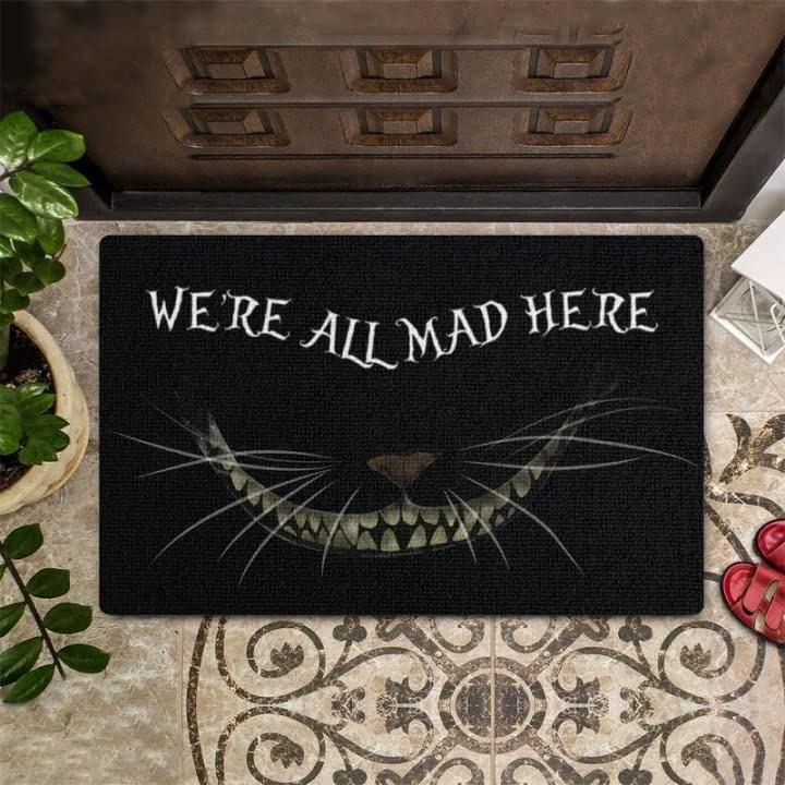 N/Ａ Felpudo Entrada casa Alfombra Salon Estamos Todos Locos aquí Gato Fondo Negro diseño Felpudo decoración del hogar Decoracion Hogar