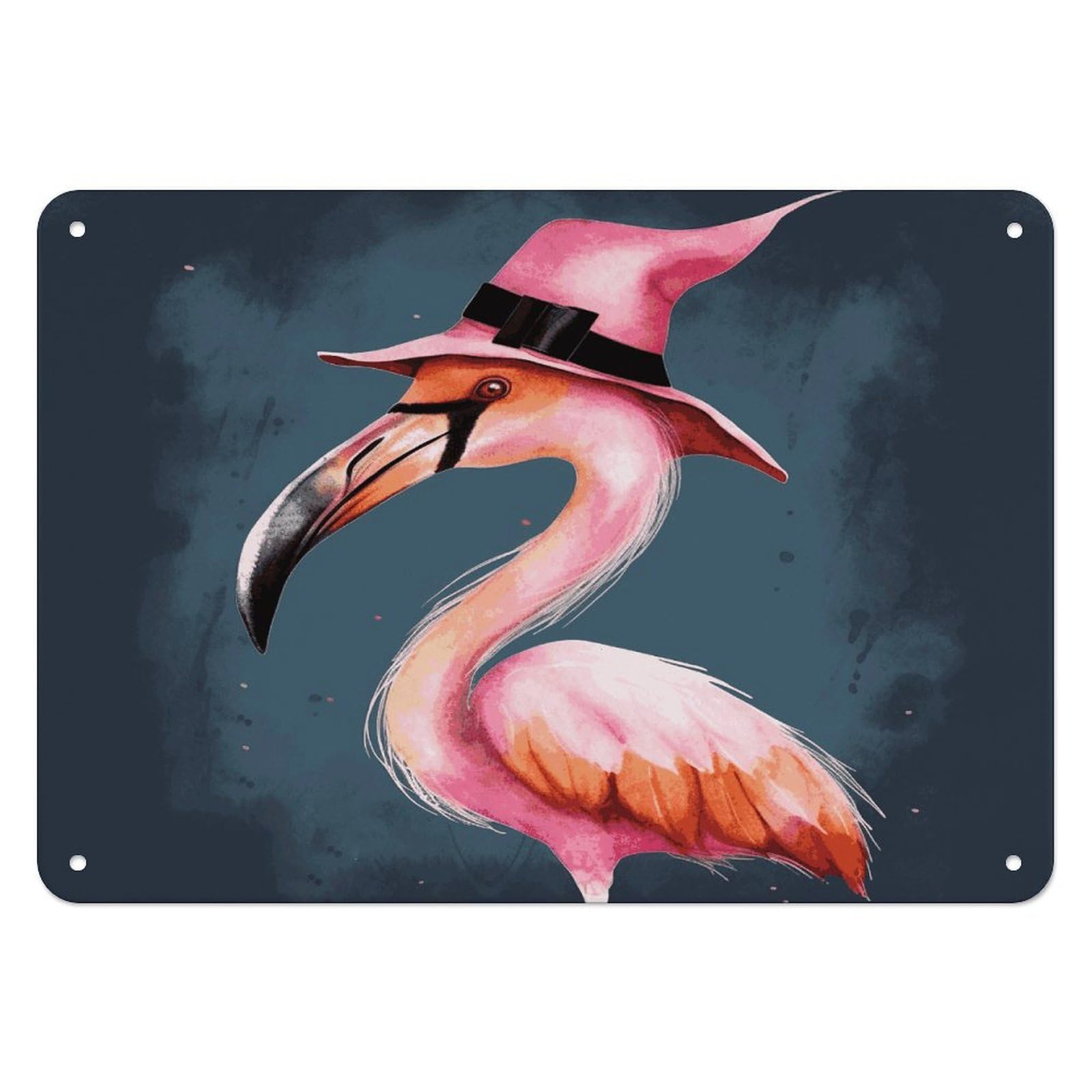Btcowzrv Style Halloween Flamingo Witch Hat Metal Sign, 5.5" X 7.9" Tin Wall Decor, Wall Art Plaques For Home Wedding Decor Room Living Room Decoration