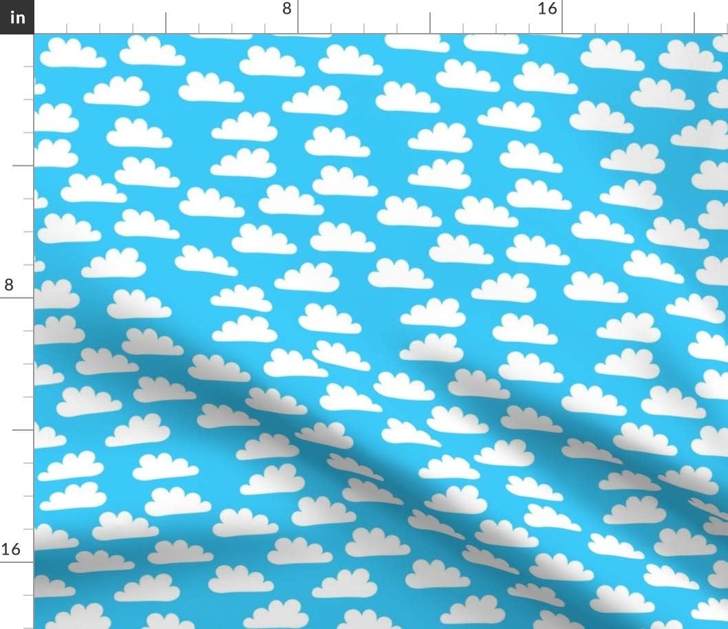 Spoonflower Fabric - Happy Clouds Sky White Blue Nature Whimsical Printed on Petal Signature Cotton Fabric by The Yard - Sewing Quilting Apparel Crafts Decor