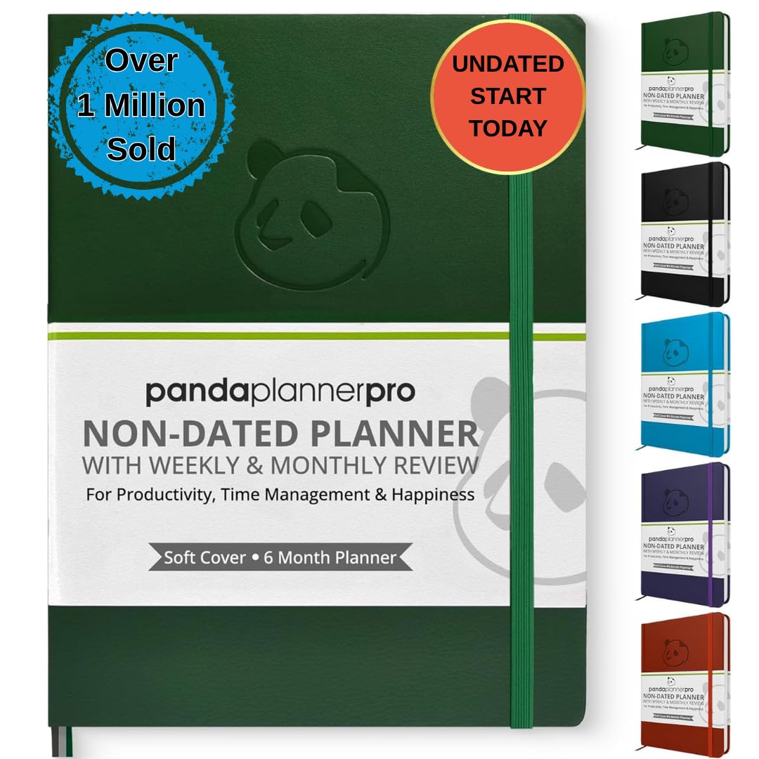 Panda Planner Pro - 2021 Daily Planner, 8.5 x 11" Softcover, Undated Day, Guaranteed Organization, Gratitude & Goals 6 Month Journal (Dark Green)