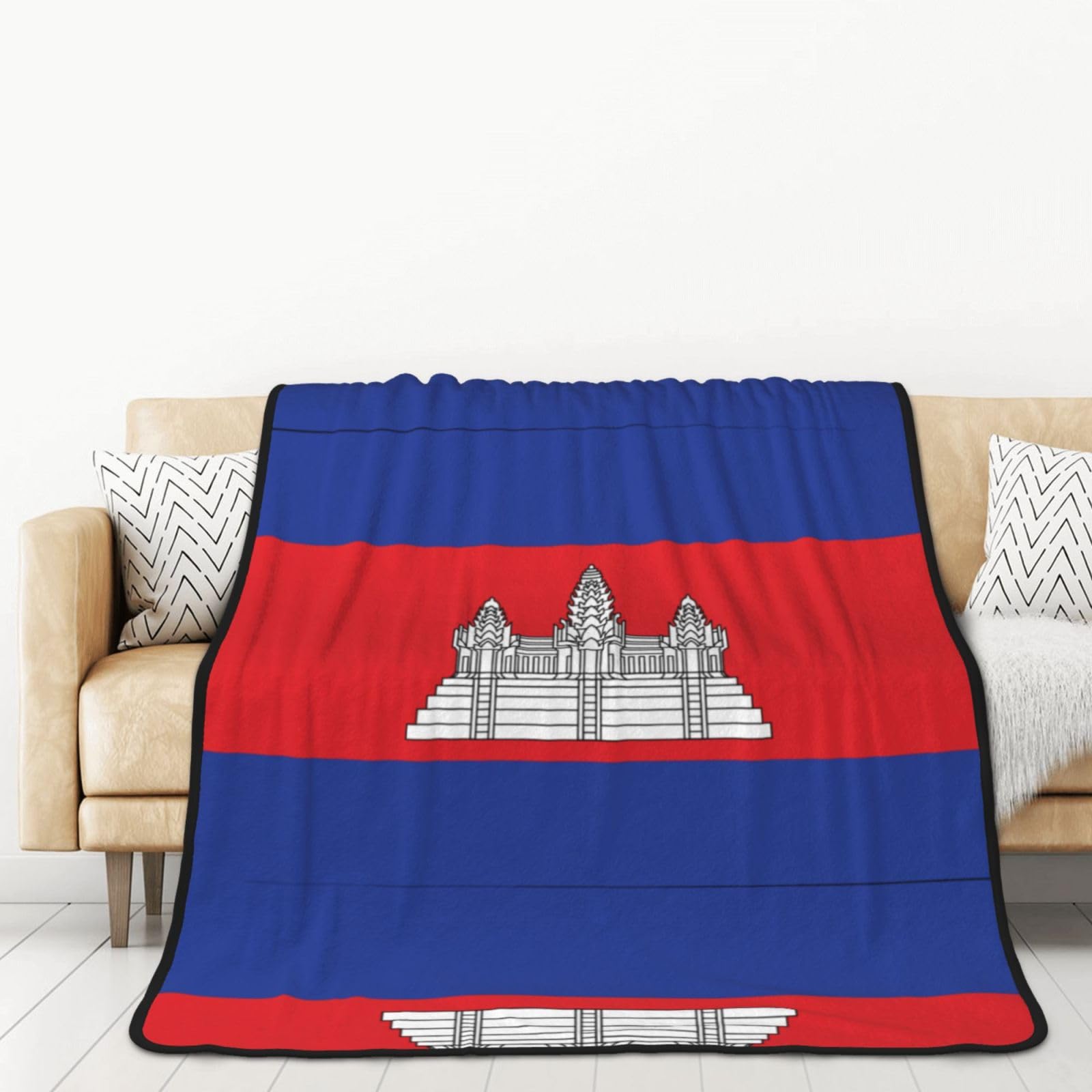 Couverture flanelle ultra douce 152x203cm drapeau cambodgien lit et canapé