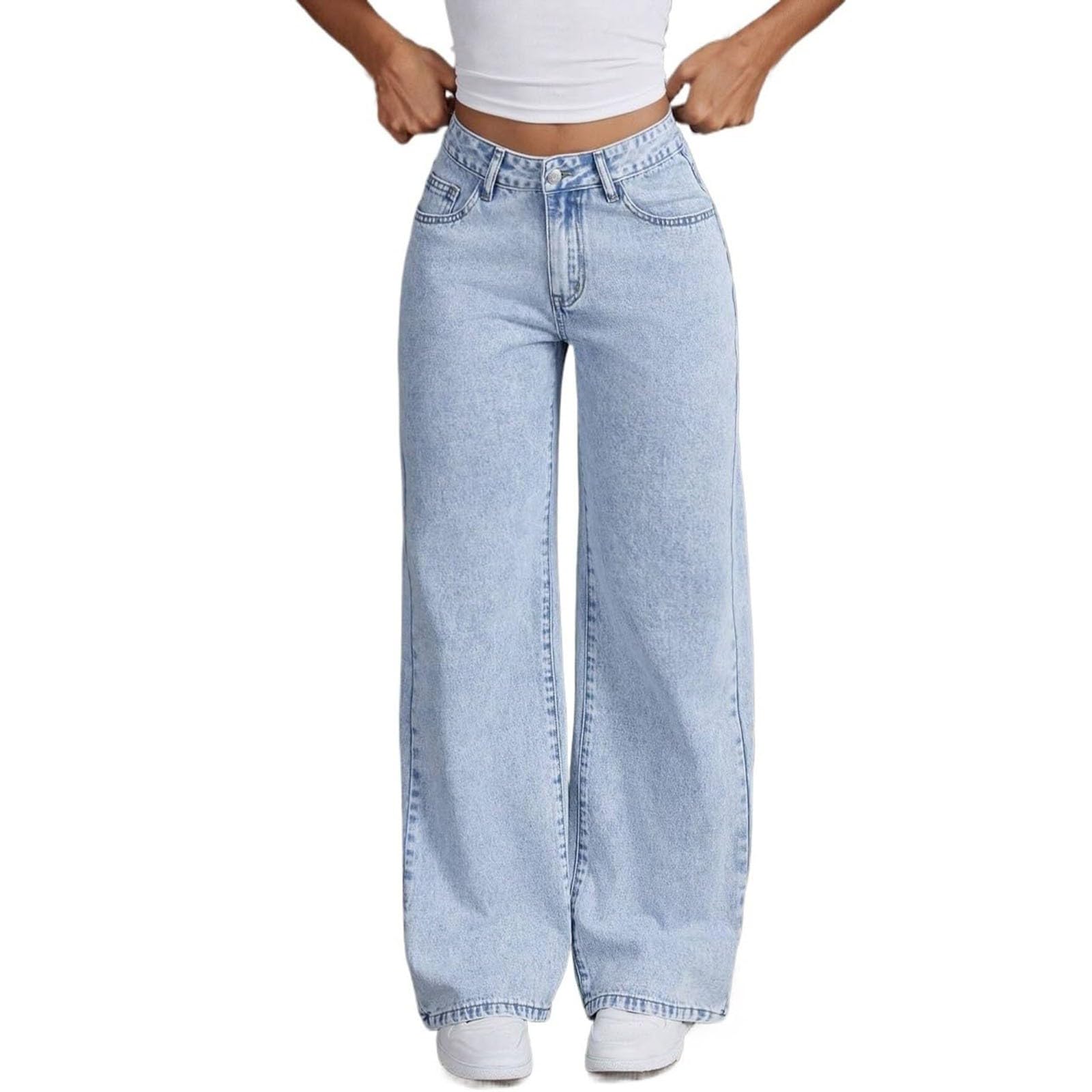 Ladies Bow Embroidered Jeans Sweet and Spicy High Waist Straight Loose Trousers with Pockets 2025