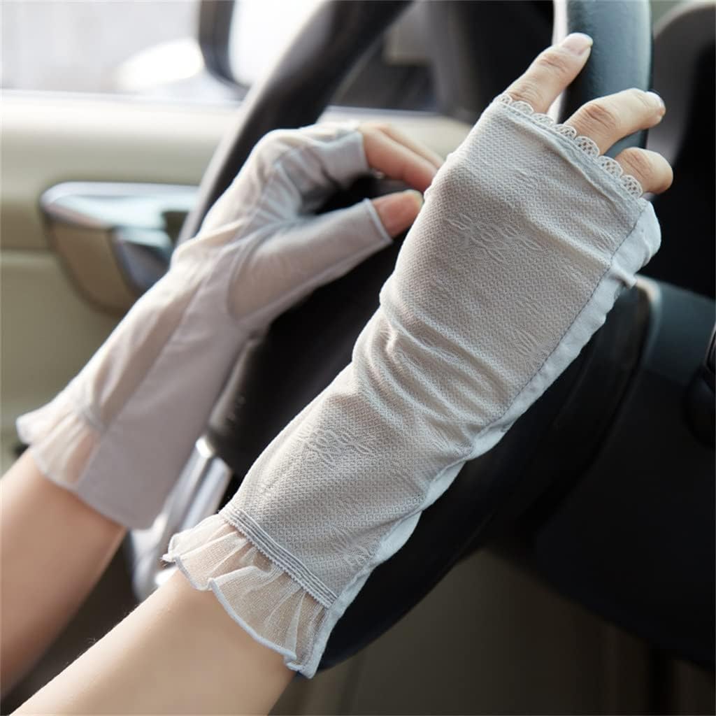 Driving Ladies Lace Ice Silk Short Gloves Half-finger Fingerless Thin