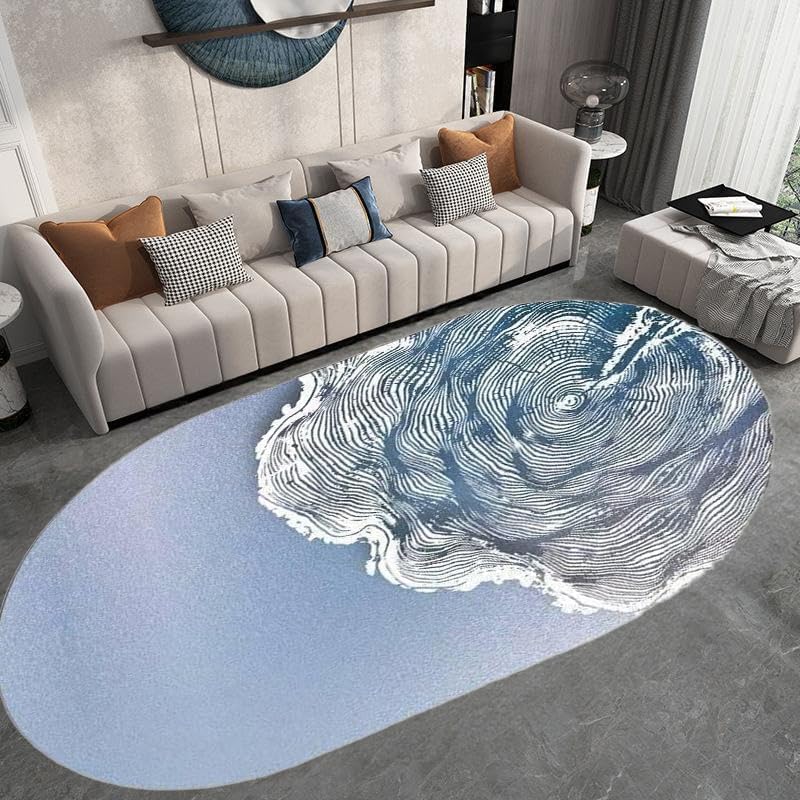 Alfombra ovalada azul grisáceo de 80x140cm con diseño abstracto para decoración