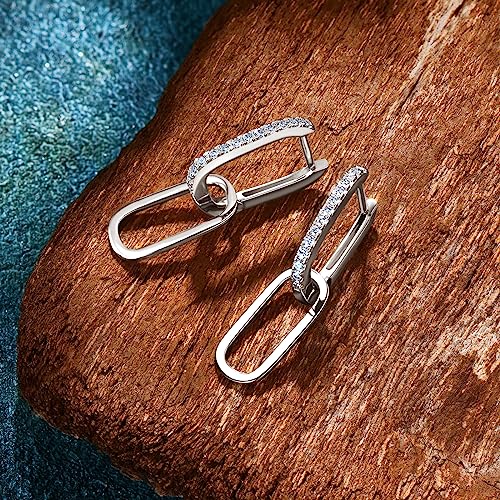 AINUOSHI Moissanite Convertible Link Dangle Earrings for Women, 925 Sterling Silver Paperclip Link Chain Rectangle Drop Earrings, D-E Color Moissanite, Hypoallergenic, Jewelry Box Packed2