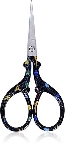BIHRTC Tijeras pequeñas para manualidades de 3.6 pulgadas, tijeras rectas y afiladas de acero inoxidable para bordado, costura, oficina, Torre Negra