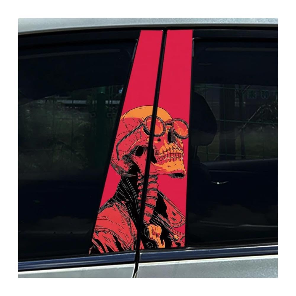 Body Parts 2PCS Cool Skull Skeleton Red Car Center Pillar Sticker Auto B Pillar Protective Film Decals(D)