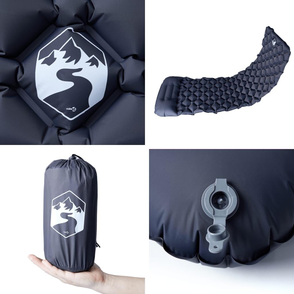 Générique Nadmuchiwany materac kempingowy dla 1 osoby z wbudowaną poduszką, grubość 6 cm, nylon 40D i wodoodporny TPU, łatwy do nadmuchania przy 8-12 dmuchaniach, przenośny z torbą