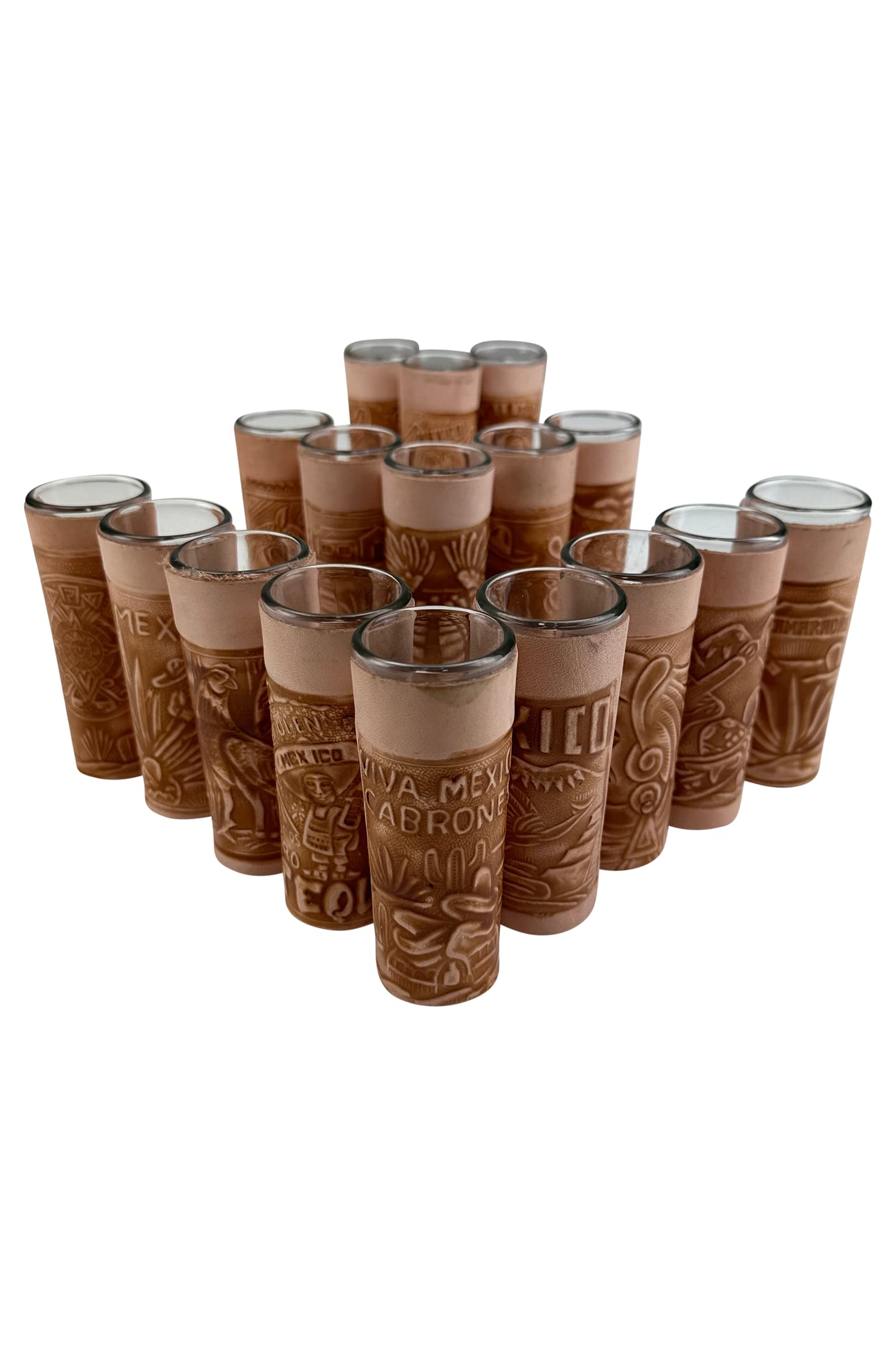 FFX Artesania Tequilero de Piel - Mezcalero Leather Shot Glasses 4 PACK - Fathers Day - Dia de Los Padres - BBQ Bar Decoration