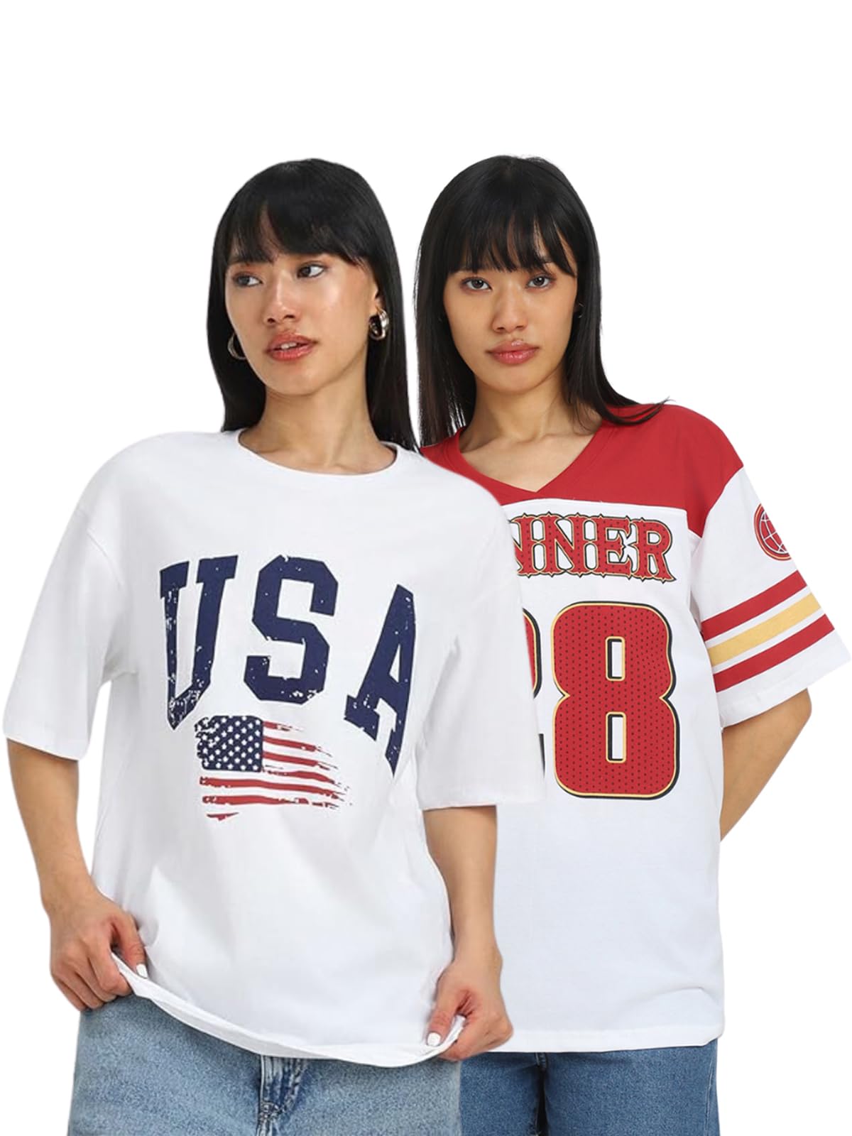 juneberry 100% Pure Cotton Round Neck Oversized Loose Baggy Fit Drop Shoulder Cool Front Graphic Printed Half Sleeve T-Shirts for Women & Girls (Sizes: S to 2XL)-picture-32