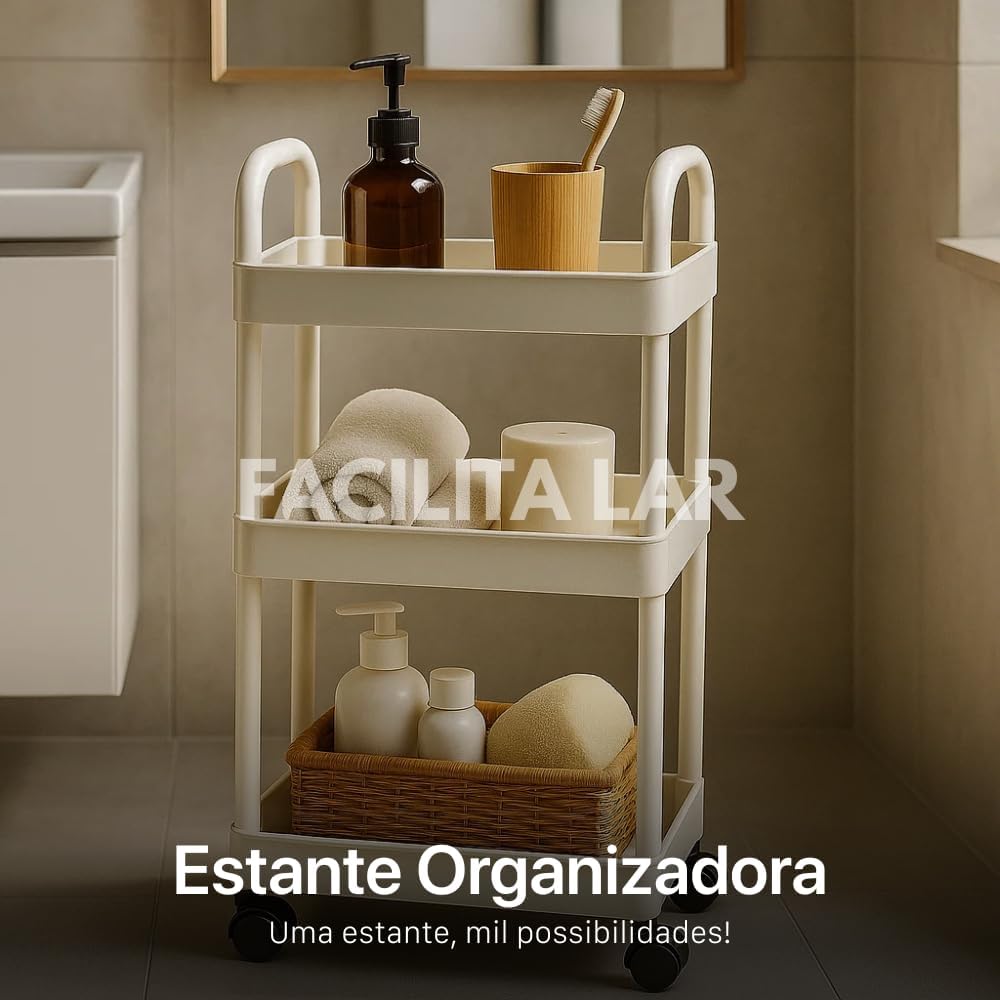 Genérico 3-Tier Multi-Purpose Organizer Cart filled with fresh fruits and vegetables, highlighting the aired shelf design.