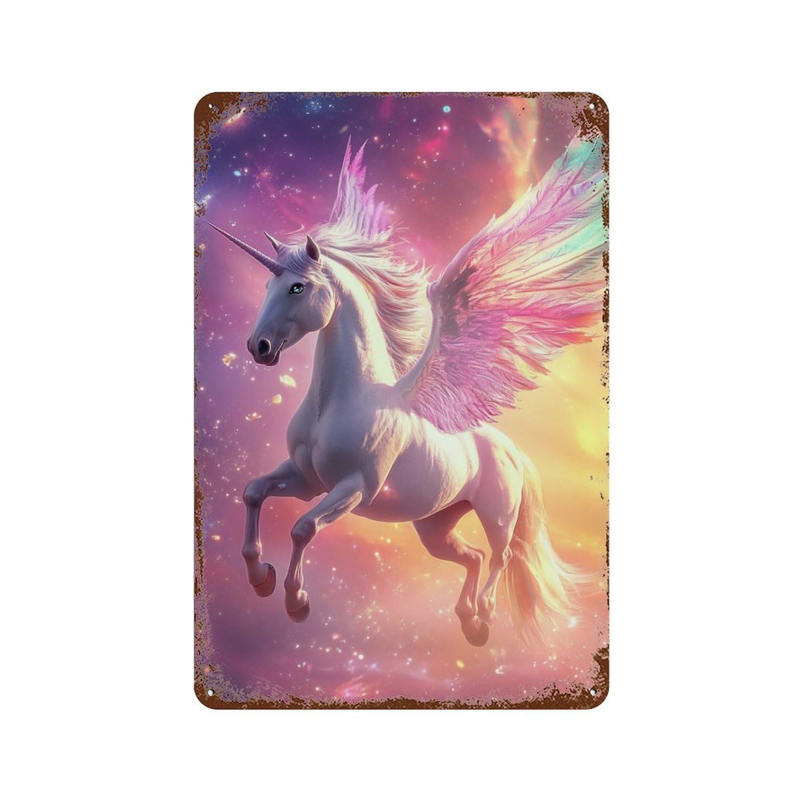 Garage Style Magical Unicorn Fantasy Art Print Rustic Tin Plaque 11.8"x7.9", Vintage Wall Decor for Bar And Workshop