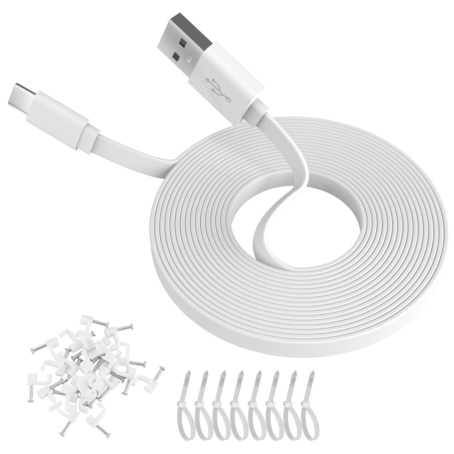 2 Cavi Prolunga Piatti USB-A A USB-C 3m Per Telecamere Di Sicurezza E Dispositivi – Con Clip E Fascette, Ricarica Veloce 2.1A - 3