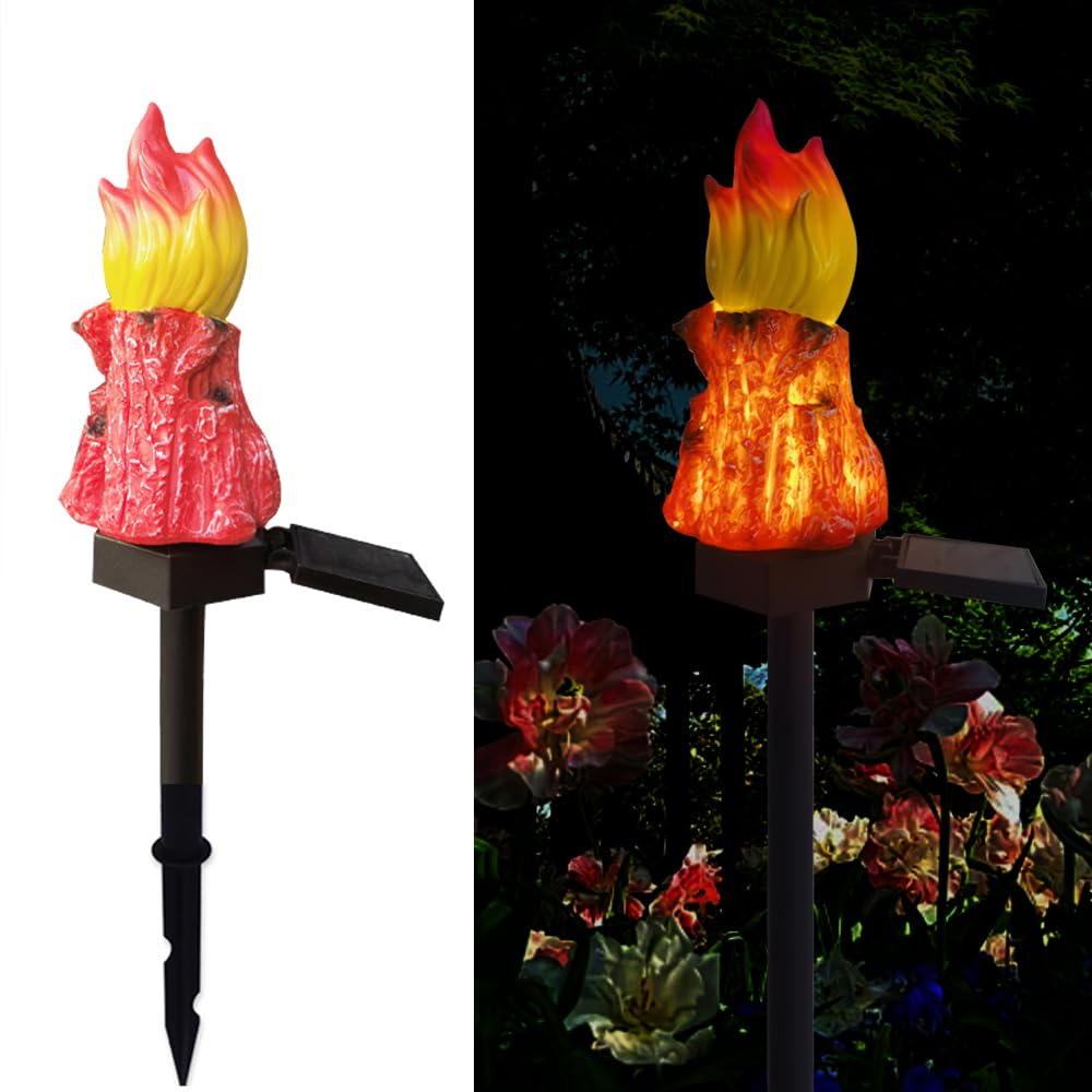 YZYOE Solar Powered Red Bonfires Lights, Garden Decorative Resin Cute Red Torch Ground lamp