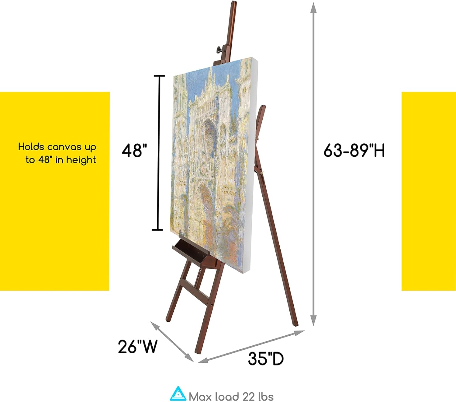 MEEDEN Large Painters Easel Adjustable Solid Beech Wood Artist Easel, Studio Easel for Adults with Brush Holder, Holds Canvas up to 48" - Walnut