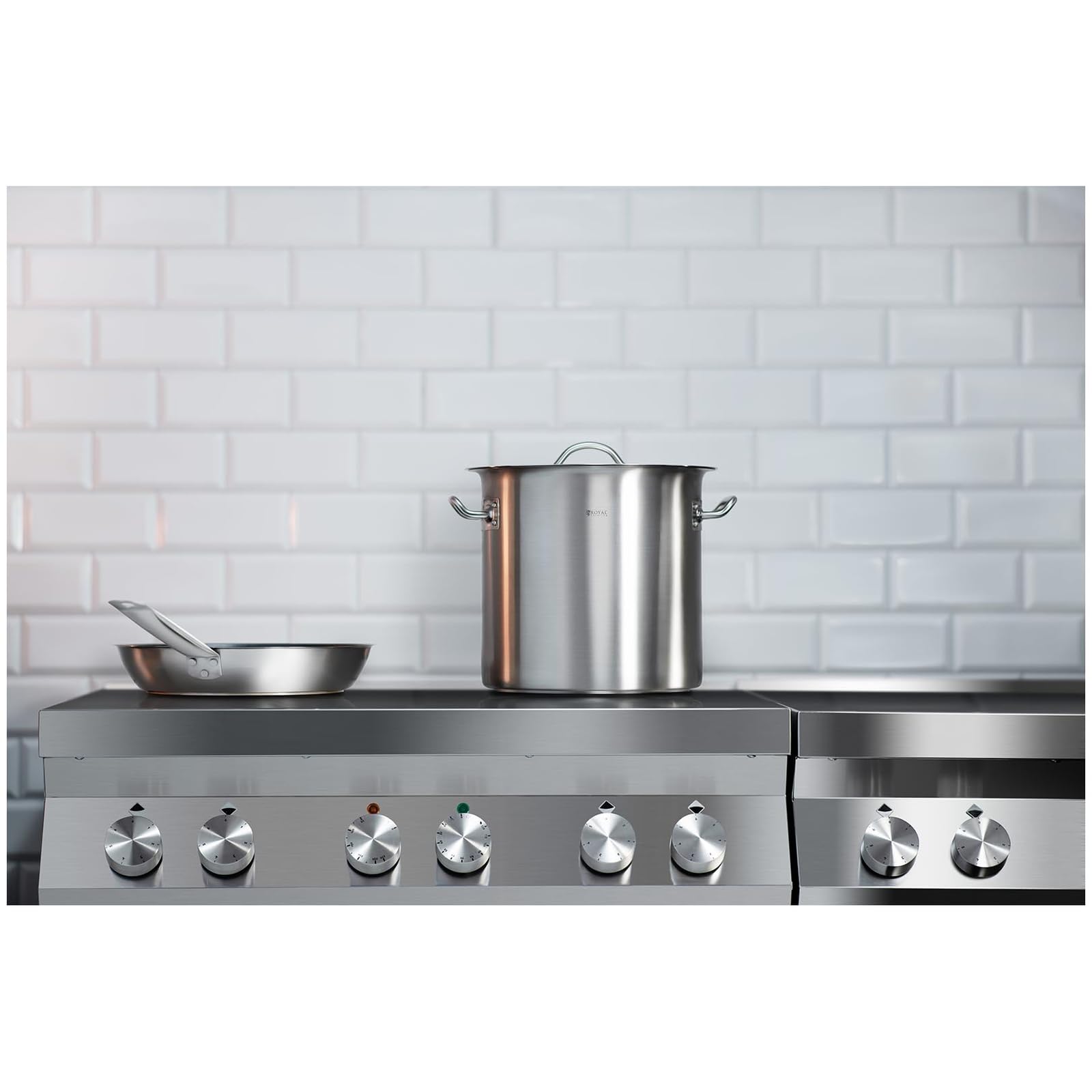 Royal Catering Olla De Inducción Cacerola Profesional RCST-12E3 (Con Tapadera, Acero Inoxidable, Bordes Antigoteo, Fondo de 4 mm, 12 Litros)