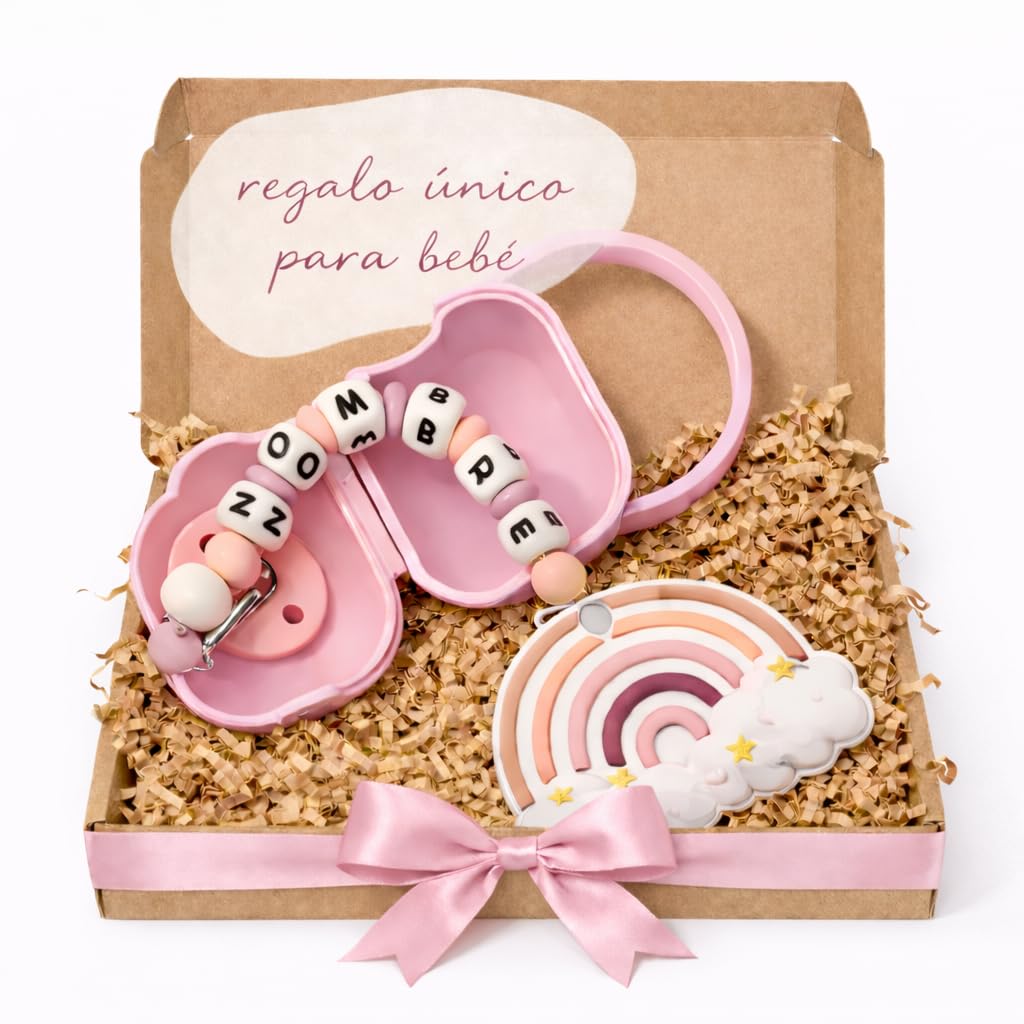 PEQUEANDO Sujetatetinas Cadena Personalizada con Nombre Hecho a Mano en España Chupetero de una Sola Pieza Regalo para Nacimiento y Baby Shower | Mas modelos (Pack Portachupete Azul) — view 9
