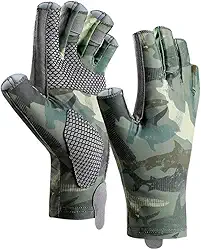 UPF50+ Luvas de sol sem dedos para homens, adequadas para pesca, caiaque, caminhadas, remo, condução, canoagem e remo