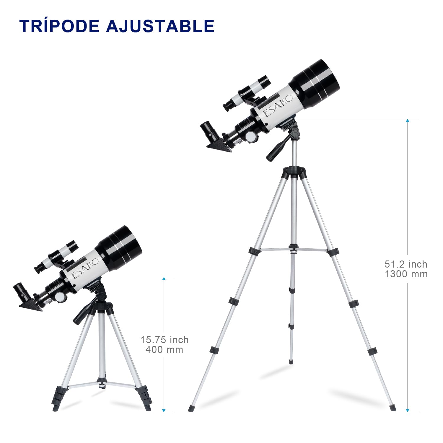 ESAKO Telescopio para Niños y Principiantes, Telescopio Refractor Astronómico Portátil con Apertura de 70 mm con 3 Oculares, Adaptador de Teléfono, Trípode Ajustable en Altura