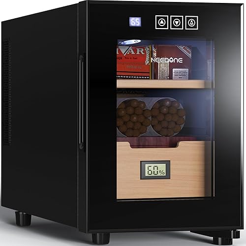 NEEDONE Humidor eléctrico de 16 litros, gabinete grande para 100 unidades con estantes de madera de cedro español y cajón con higrómetro,